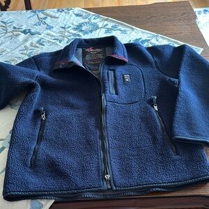 Abercrombie & Fitch navy Fleece Jacket with red trim.